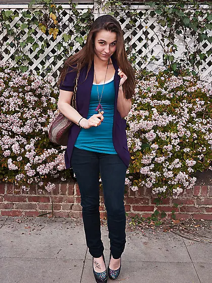 Long-haired brunette teen chick