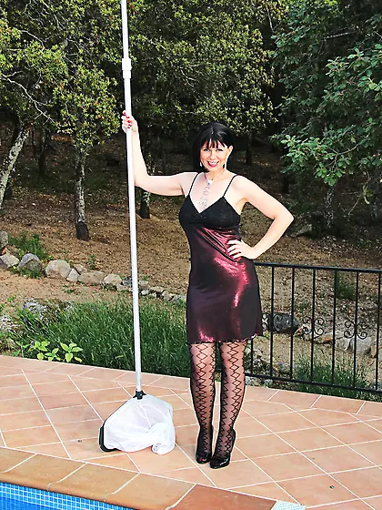 Girl takes burgundy dress