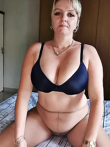 BBW Milf IN Sheer Pantyhose and Panties On Bed