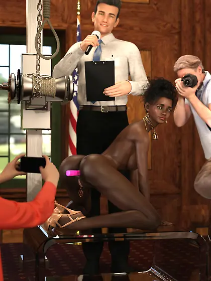 Black slave girl performing at the slave auction