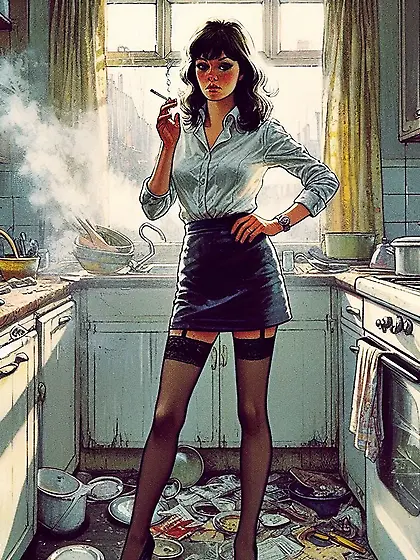 Bored girls in stockings smoking.