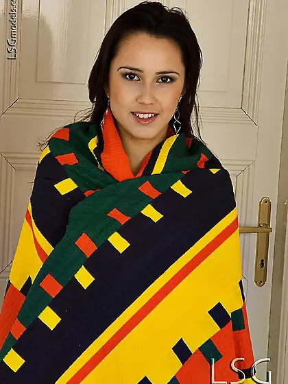 Naked European brunette girl Edita Bente parts her legs and open