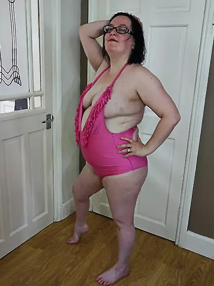 Hot Fat BBW wife teasing with big breasts in pink