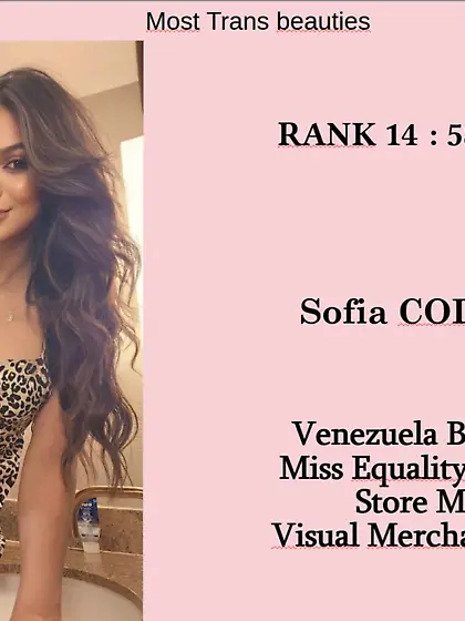 14th Miss T World Category : Sofia COLMENAREZ