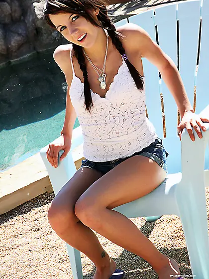 White top denim shorts