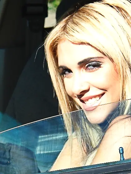 Horny darlings in blue are ready for some naughty action outdoor