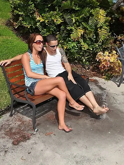 Tanned brunette in blue bikini getting violently fucked sideways