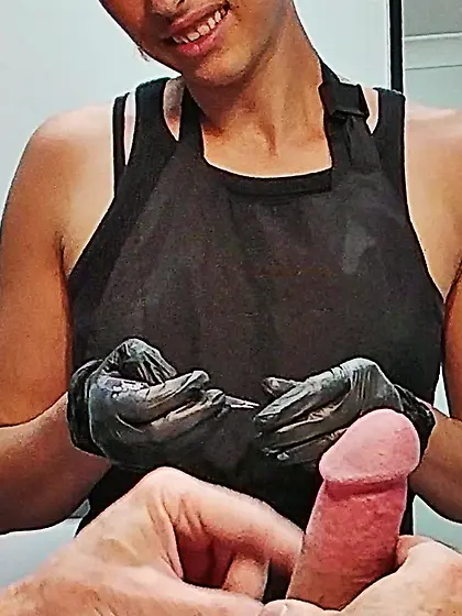 Waxing erection - CFNM.  Happy waxer! 1