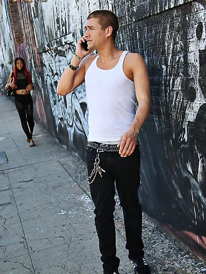 Ebony chick in a nice black get-up fucking a hung white boy on c