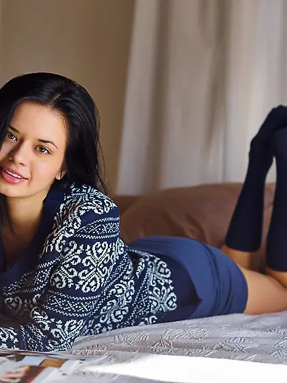 Barefoot skinny teen solo