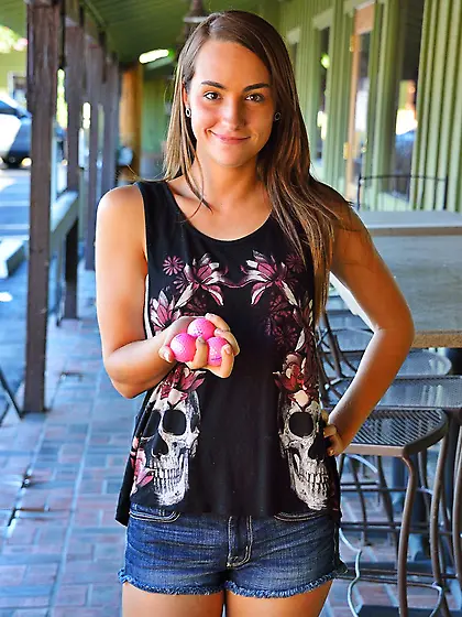 Adorable chick Mary Jane invites us into her bedroom where she g