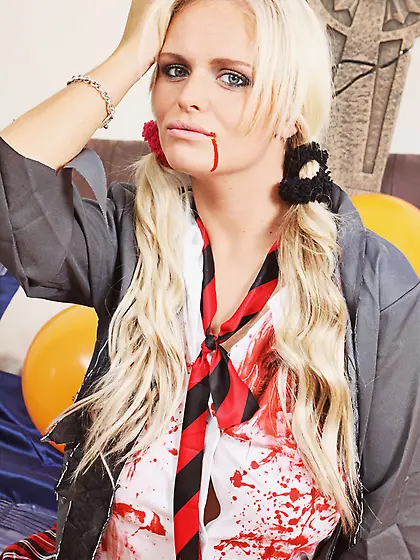 Blonde chick wearing zombie