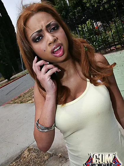 Sexy ebony Angel Cummings participating in the interracial group