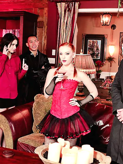 The salacious girl in fishnet stockings Dani Jensen is playing w