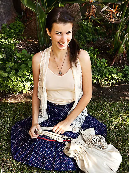 Ponytailed brunette teen nipples