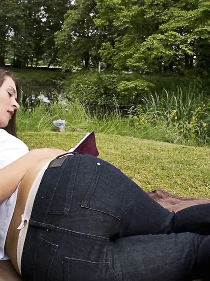 Sun-kissed teen eagerly rides an older man