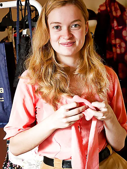 Adorable blondie with big boobs looks ready to sit on your face