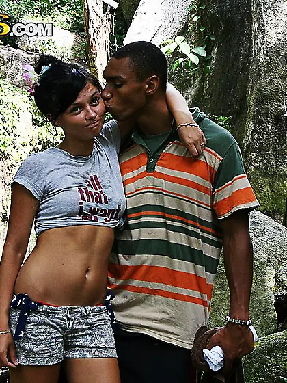 Bella Margo fucks black guy on rocky beach and bed at home