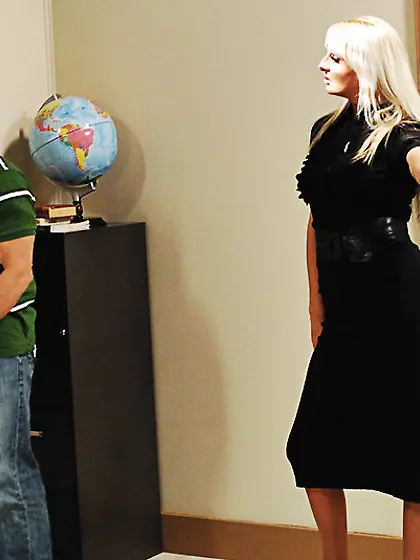 Long legged blonde Emilianna is passionately petting cock with t