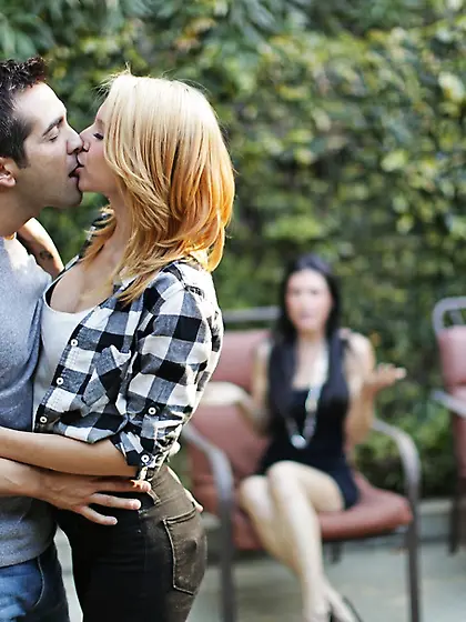 Horny young couple outdoors