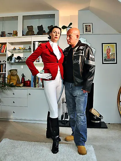 Equestrian chick wearing red