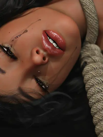 The dead body of a girl hanged in a photo studio