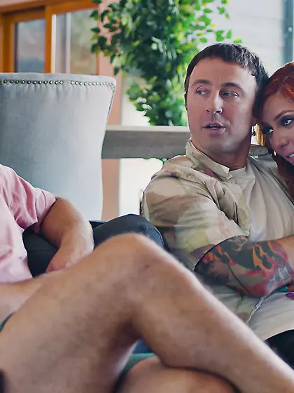 Redhead nympho gets eaten out and fucked while her cuckold hubby