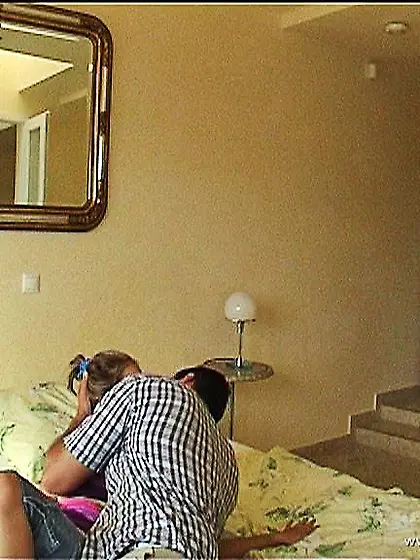 Liz Honey kneels before her handsome lover and sucks big piece o