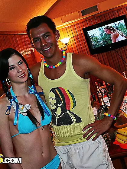 Horny college students get wild with group sex at a Hawaiian-the