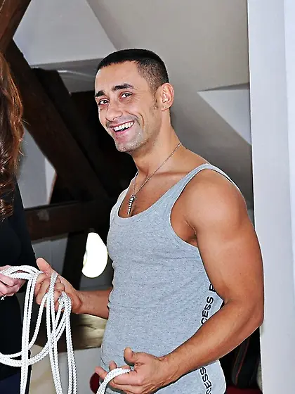 Stunning babe hands tied