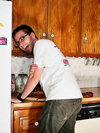 Bailey Blue takes her clothes off in the kitchen and fucks with