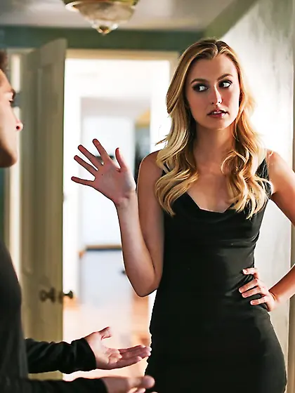 Blonde bombshell tight black