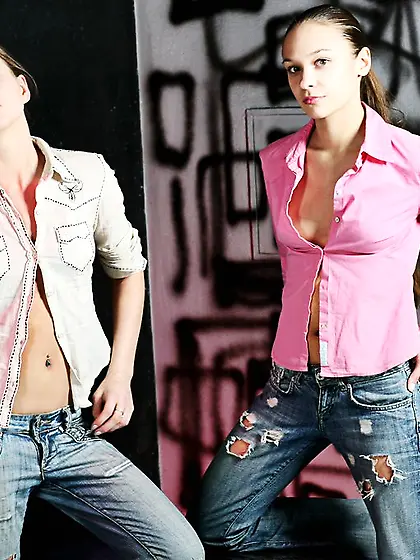 Topless girls in skinny jeans show just how kinky they can be ac