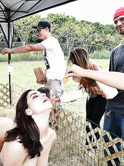 Lesbians enjoy outdoor humiliation