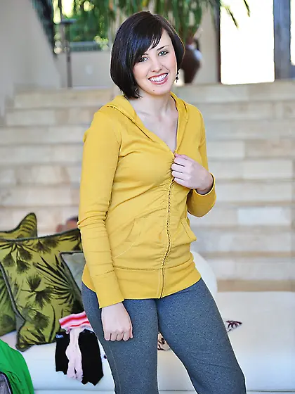 Cute and sexy solo babe,  Brooke Adams gets off her sexy dress an