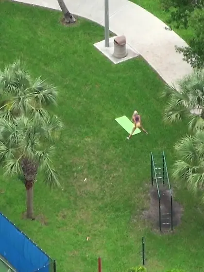 Tight blue top blonde works out and gets fucked in a hotel room