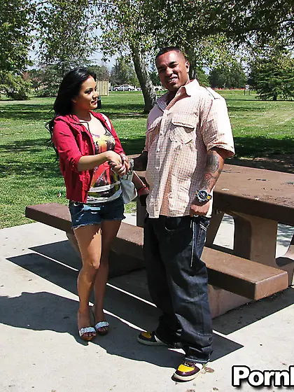 Giant chocolate pecker for this sweet looking Asiatic whore.  She