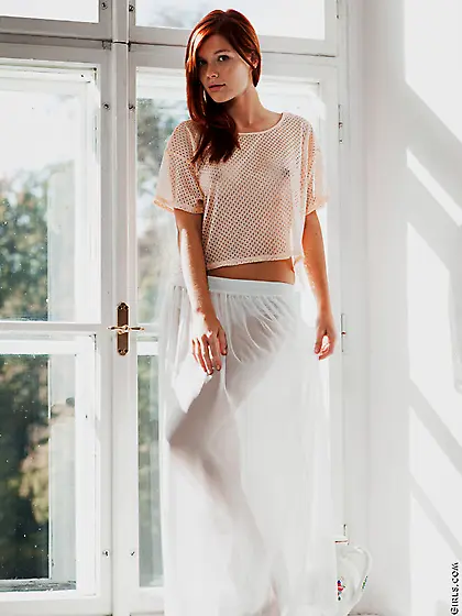 Freckled redhead has a tight pink cunt to...