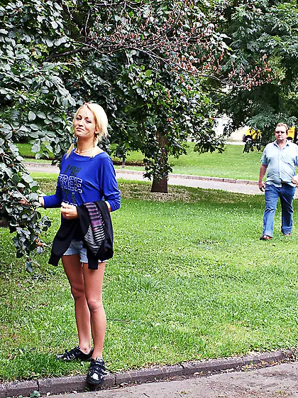 Blonde beauty sucks penis