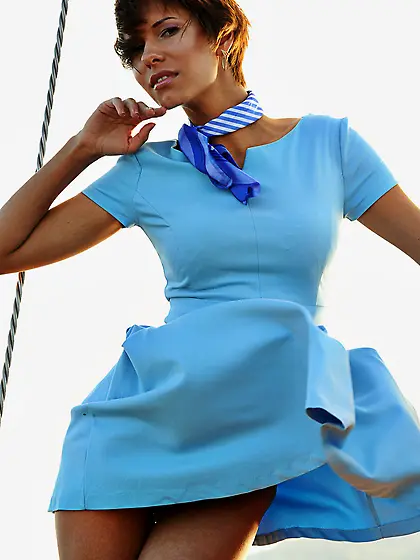 Short-haired amateur exposing her pussy while sailing on a yacht