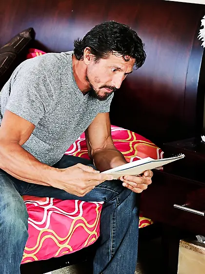 Naughty brunette babe blindfolded