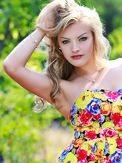 Blonde nymph Alessandra A removes her sweet dress and shows off