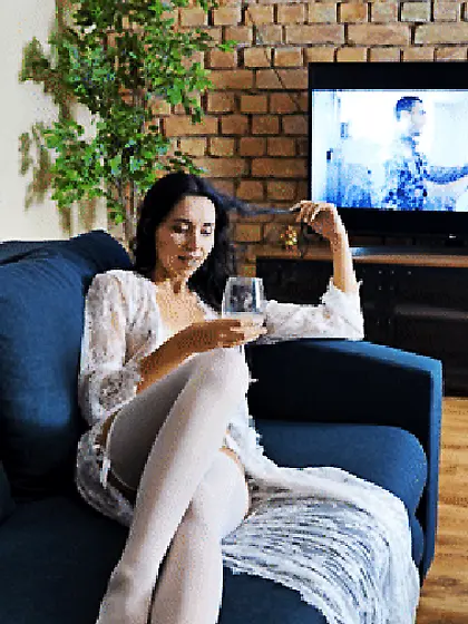 Rosalina drinks wine and naked chilling