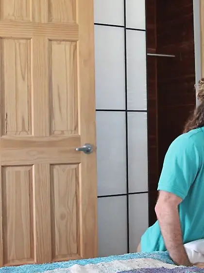 Tiny long-haired brunette enjoys