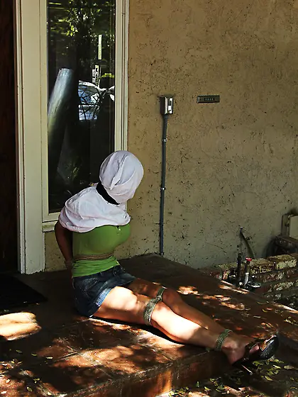 Hot busty blonde caged