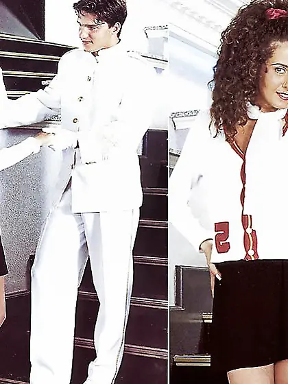 Curly brown-haired Andrea and the boat captain