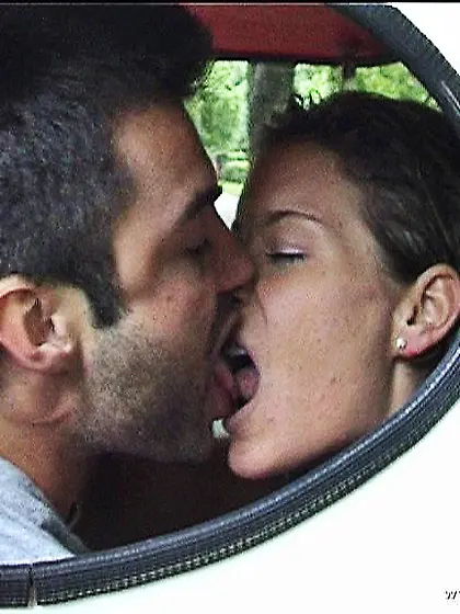 Lora Craft kneels before her good looking handsome lover and suc