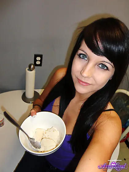 Colorful thong sprinkles-loving brunette