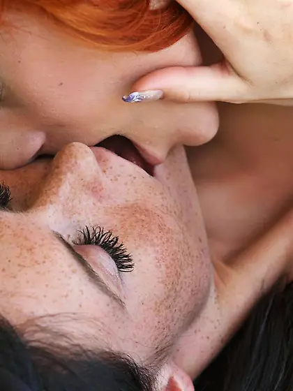 The filthy lesbians Eileen Nubiles and Piper Fawn kissing each o