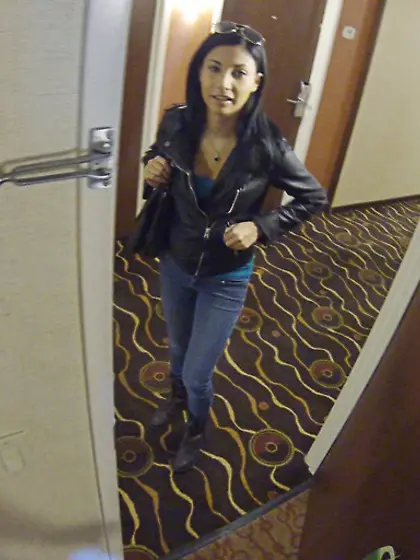 Skinny young brunette enjoys